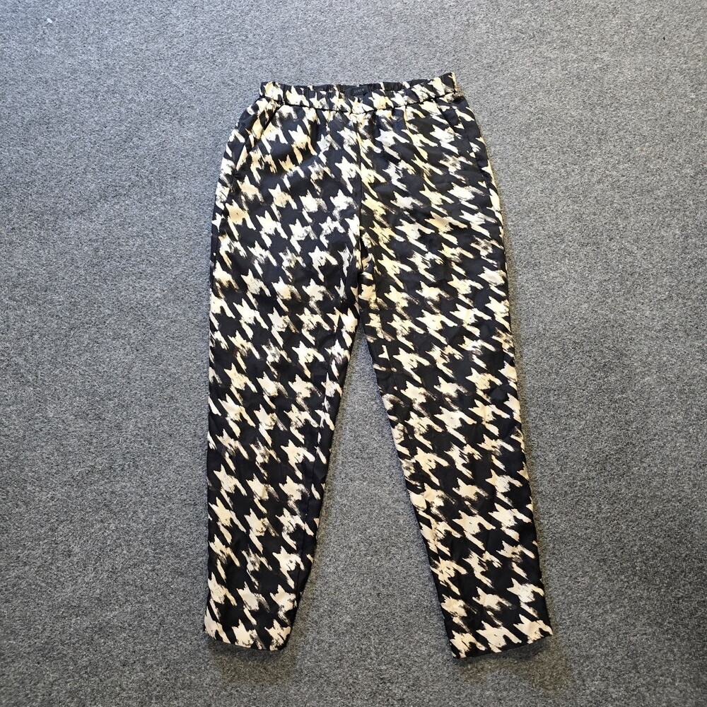 J Crew Pants Womens Size 00 Black Tan Silk Houndstooth Tapered Pull On Career